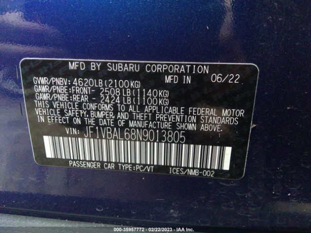 JF1VBAL68N9013805 Subaru Wrx Limited