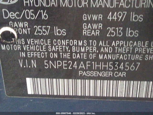 Hyundai Sonata 2.4l 2017 5NPE24AF1HH534567 Image 11