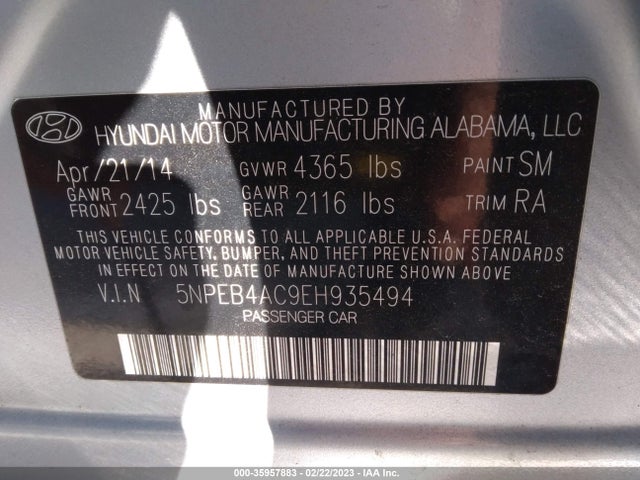 Hyundai SONATA GLS 2014 5NPEB4AC9EH935494 Image 9