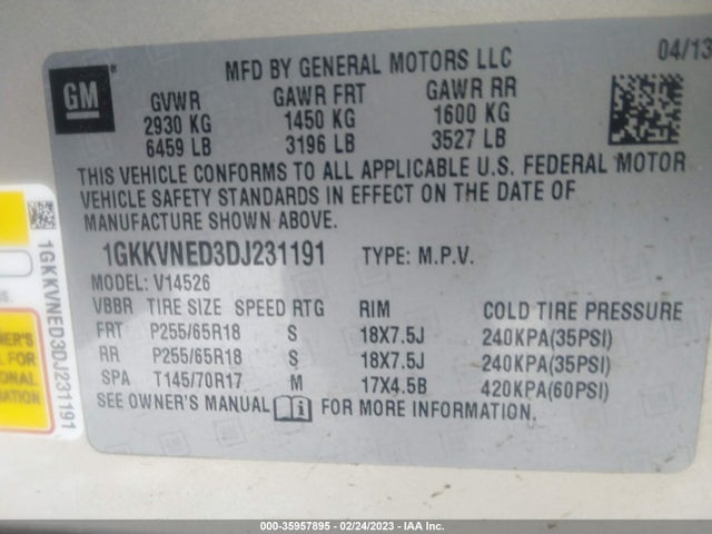 GMC ACADIA SLE 2013 1GKKVNED3DJ231191 Image 10