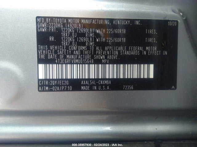2021 Toyota RAV4, VIN: 4T3E6RFV8MU015648