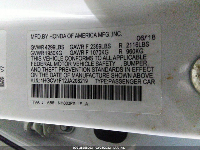 Honda Accord Sedan Lx 1.5t 2018 1HGCV1F12JA208219 Image 9