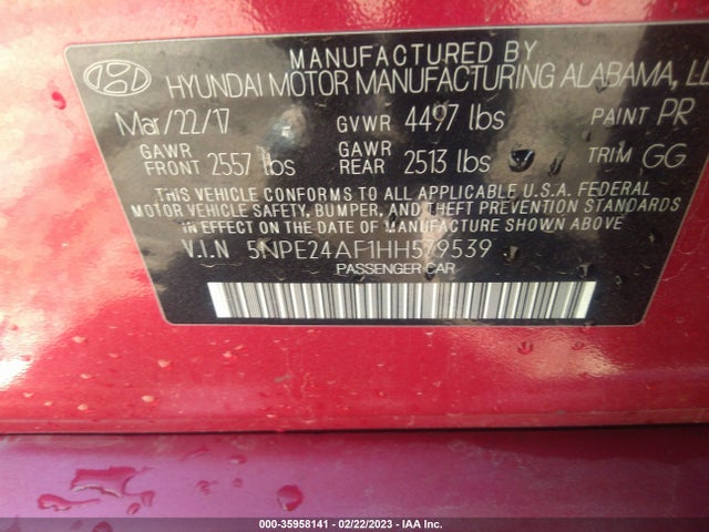 Hyundai Sonata 2.4l 2017 5NPE24AF1HH579539 Image 9