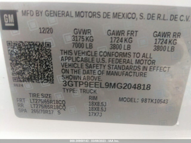 GMC Sierra 1500 At4 2021 3GTP9EEL9MG204818 Image 9