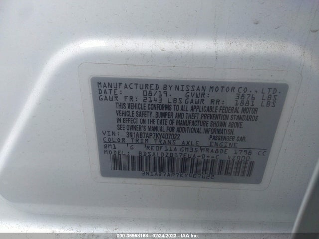 2019 Nissan Sentra, VIN: 3N1AB7AP7KY407022