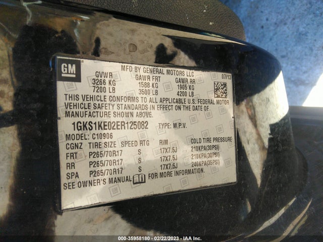 Aukcja sprzedaży 2014 Gmc Yukon Xl Slt, vin: 1GKS1KE02ER125082, numer aukcji: 35958180