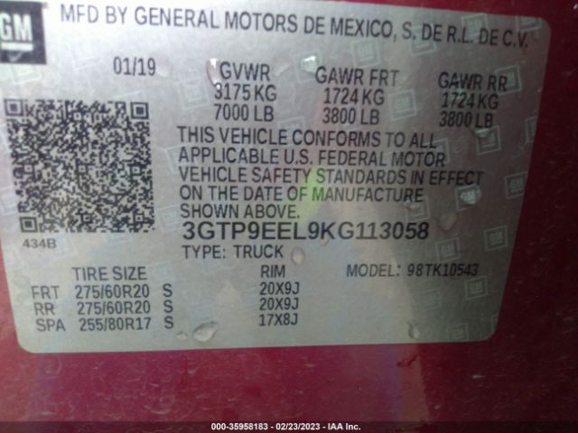 3GTP9EEL9KG113058 GMC Sierra 1500 At4