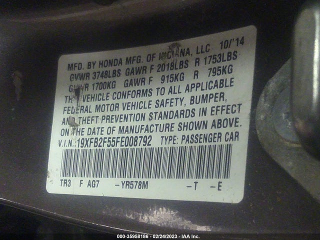 Honda Civic Sedan Lx 2015 19XFB2F55FE008792 Image 9