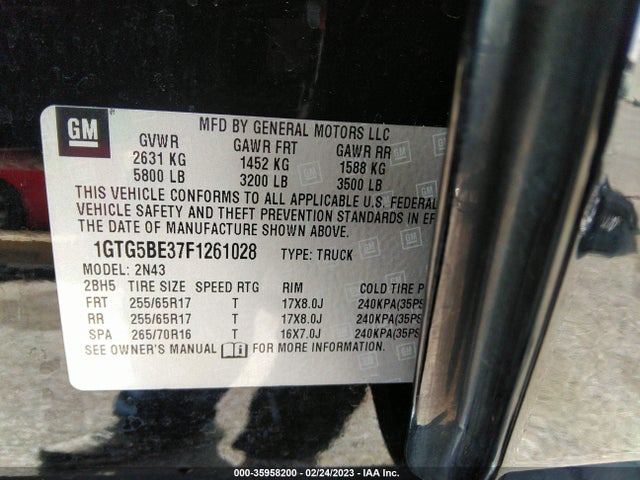 2015 GMC Canyon, VIN: 1GTG5BE37F1261028