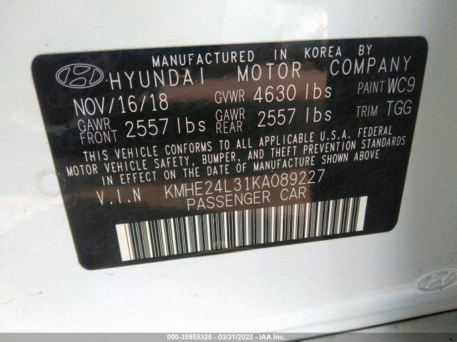 2019 Hyundai Sonata, VIN: KMHE24L31KA089227
