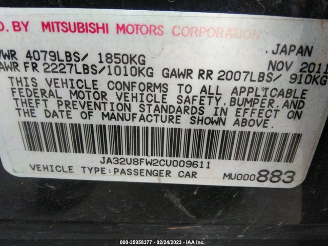 JA32U8FW2CU009611 Mitsubishi LANCER GT