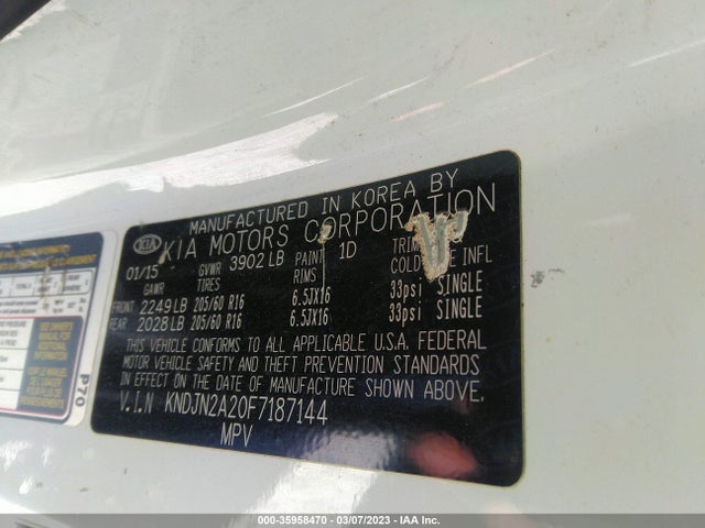 KIA Soul Base 2015 KNDJN2A20F7187144 Image 9