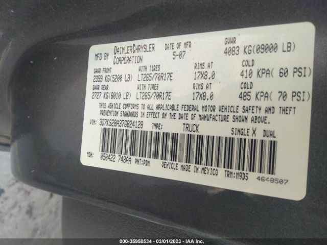 3D7KS28A37G824128 Dodge Ram 2500 Slt