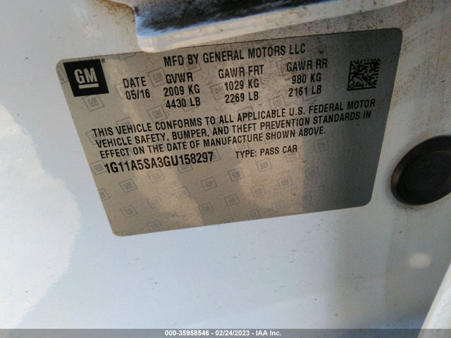 2016 Chevrolet Malibu, VIN: 1G11A5SA3GU158297