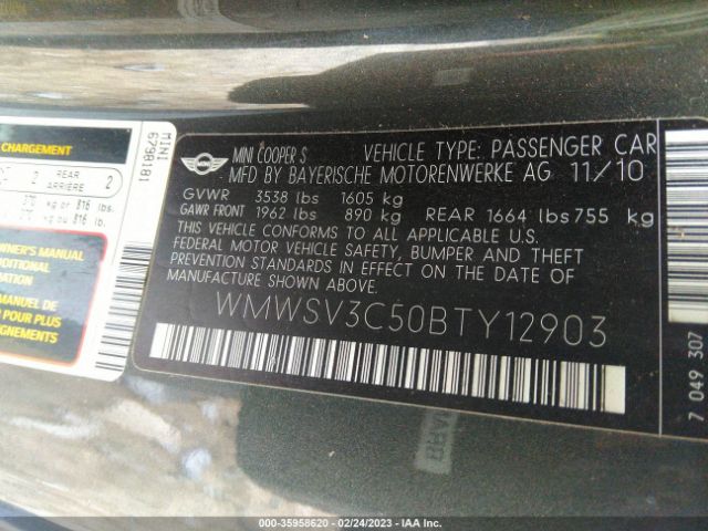 WMWSV3C50BTY12903 Mini Cooper Hardtop S