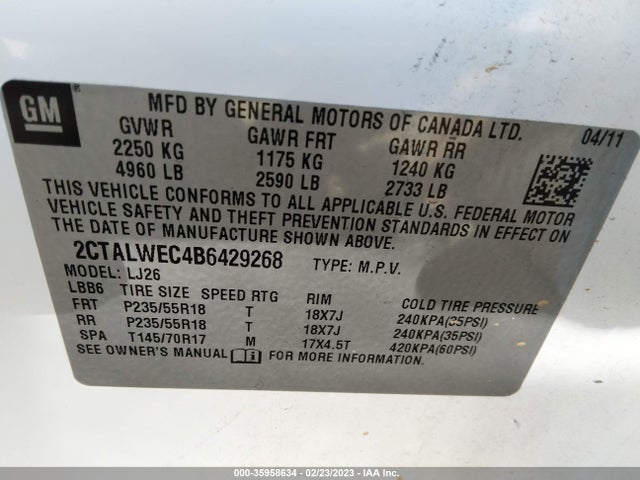 2011 GMC TERRAIN SLT-2 VIN: 2CTALWEC4B6429268