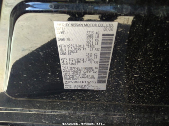 2020 Nissan Pathfinder, VIN: 5N1DR2CM8LC610633