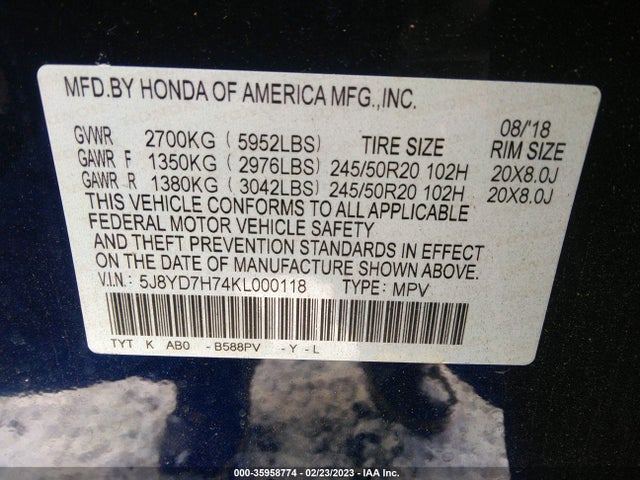 2019 Acura MDX, VIN: 5J8YD7H74KL000118