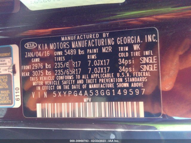 5XYPG4A53GG149597 KIA SORENTO LX