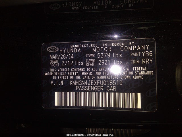 2015 Hyundai Genesis, VIN: KMHGN4JEXFU018519