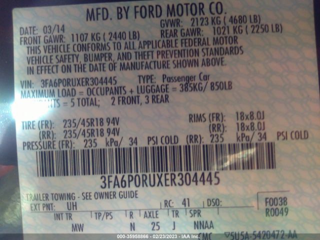 3FA6P0RUXER304445 Ford Fusion Titanium Hybrid