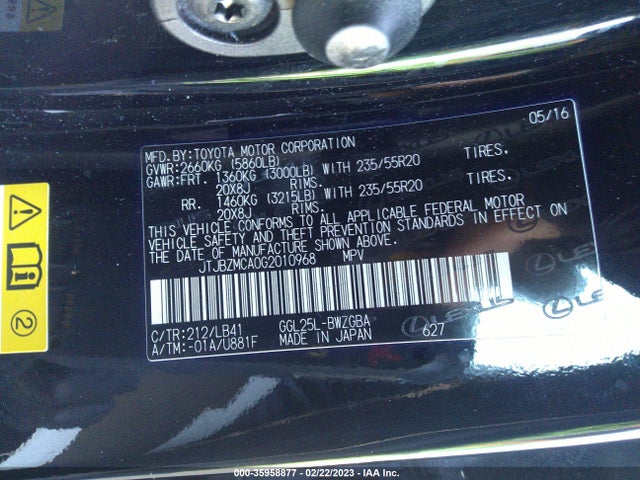 JTJBZMCA0G2010968 Lexus RX 350