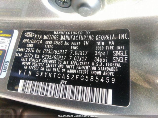 5XYKTCA62FG585459 KIA SORENTO LX
