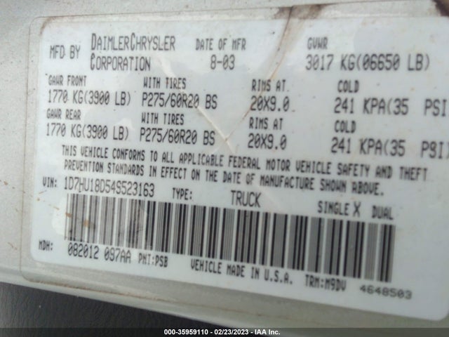 Dodge Ram 1500 Slt 2004 1D7HU18D54S523163 Image 10