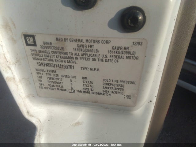 GMC YUKON XL DENALI 2004 1GKFK66U14J199761 Image 10