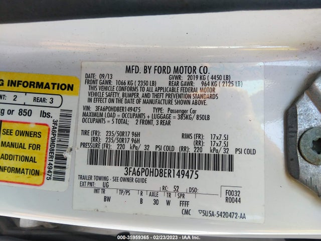 Ford FUSION SE 2014 3FA6P0HD8ER149475 Image 11