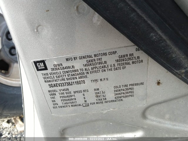 2008 BUICK ENCLAVE CXL VIN: 5GAEV23738J116070