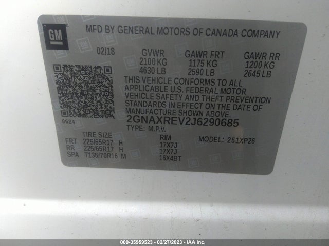 Chevrolet EQUINOX LS 2018 2GNAXREV2J6290685 Image 9