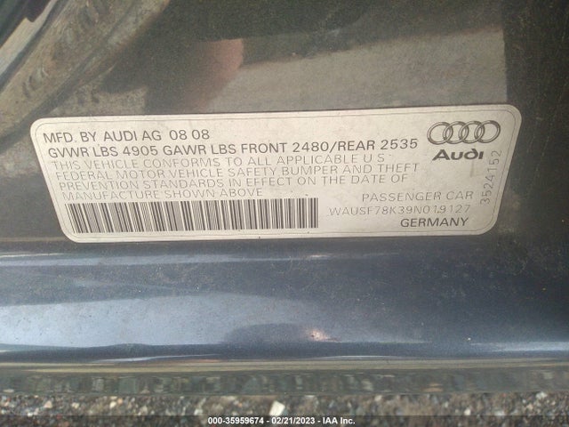 WAUSF78K39N019127 Audi A4 2.0t Prem Plus