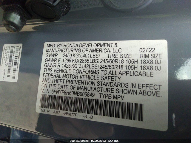 2022 Honda Passport, VIN: 5FNYF8H60NB006849