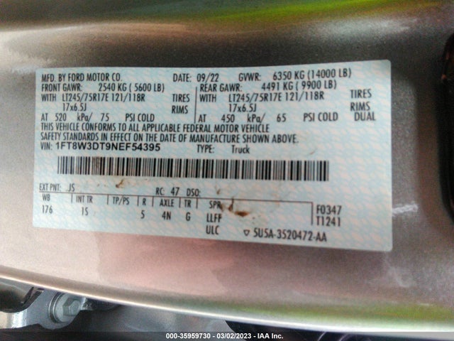 2022 Ford F-350, VIN: 1FT8W3DT9NEF54395