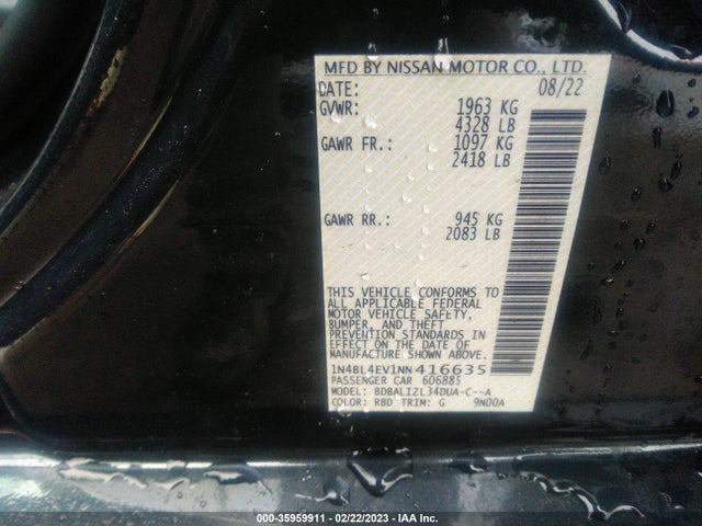 2022 NISSAN ALTIMA 2.5 SL VIN: 1N4BL4EV1NN416635