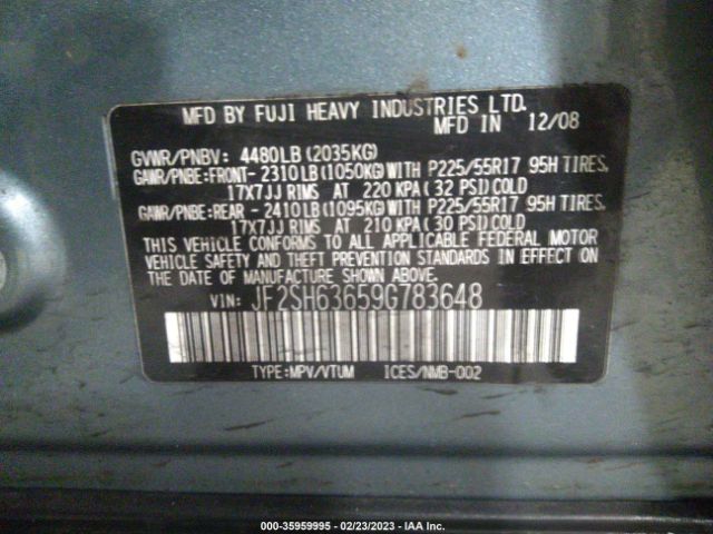 JF2SH63659G783648 Subaru Forester X W/prem/all-weather