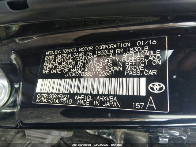 2016 Toyota Prius, VIN: JTDKDTB38G1122681
