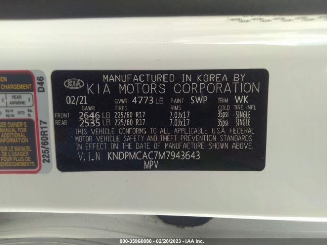 KNDPMCAC7M7943643 KIA Sportage Lx