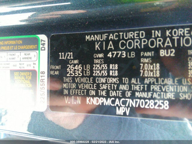 2022 KIA SPORTAGE LX VIN: KNDPMCAC7N7028258