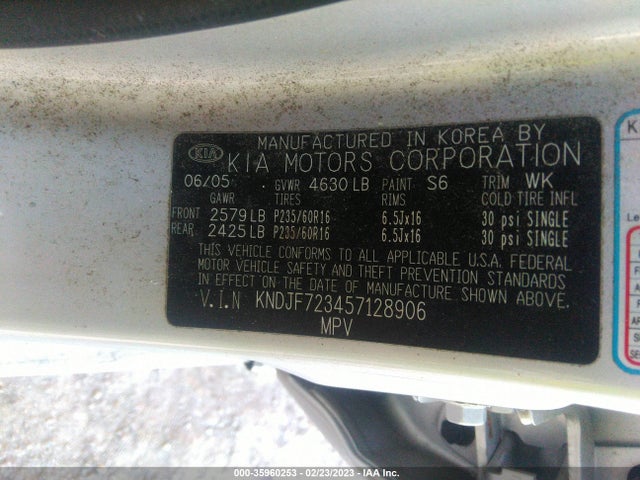 2005 KIA SPORTAGE LX/EX VIN: KNDJF723457128906