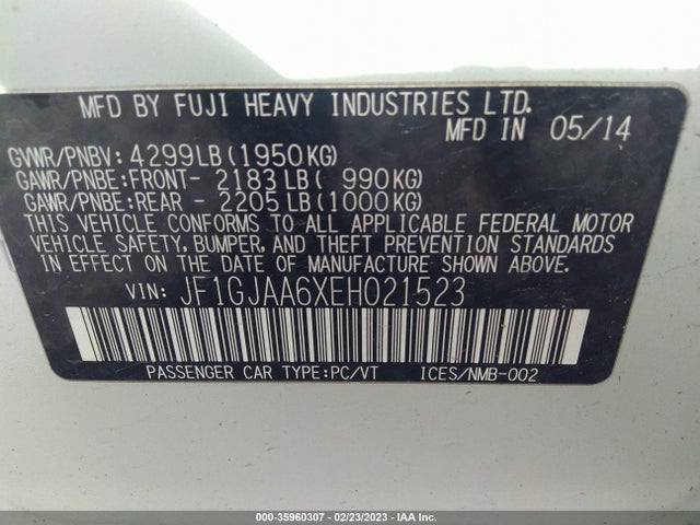 Subaru IMPREZA SEDAN 2014 JF1GJAA6XEH021523 Image 9