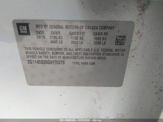 Chevrolet IMPALA LTZ 2016 2G1145S35G9175379 Image 10