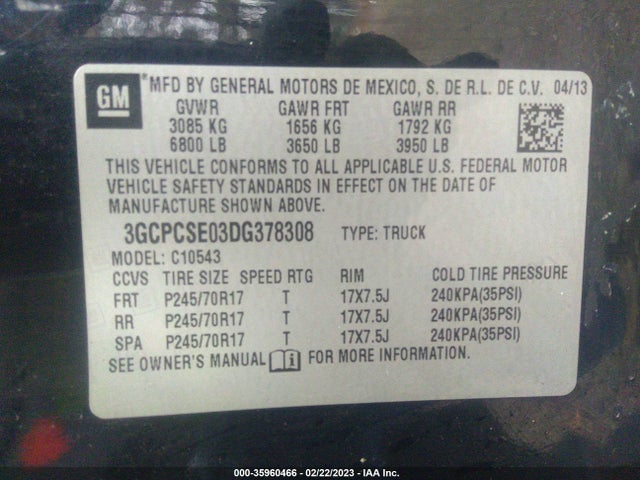 2013 CHEVROLET SILVERADO 1500 LT VIN: 3GCPCSE03DG378308