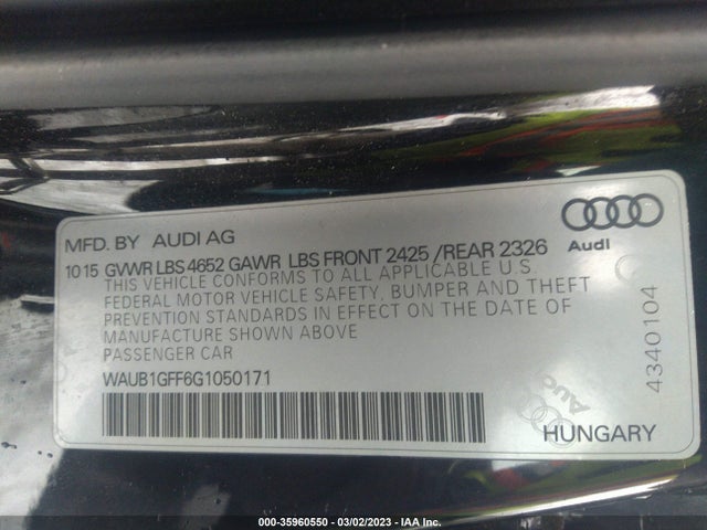 WAUB1GFF6G1050171 Audi S3 Premium Plus