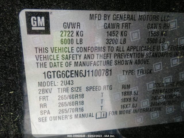 1GTG6CEN6J1100781 GMC Canyon 4wd Sle