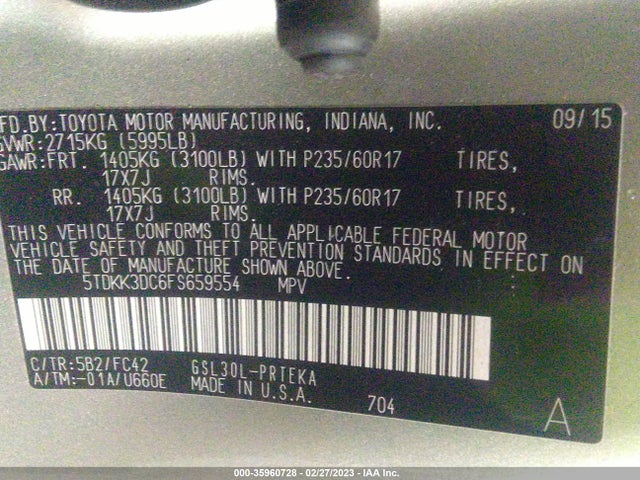 Toyota SIENNA LE 2015 5TDKK3DC6FS659554 Image 10