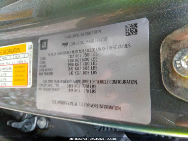 1GKS2BKD5MR274718 GMC YUKON SLT