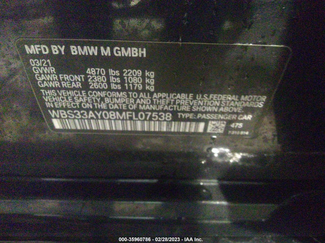 2021 BMW M3, VIN: WBS33AY08MFL07538