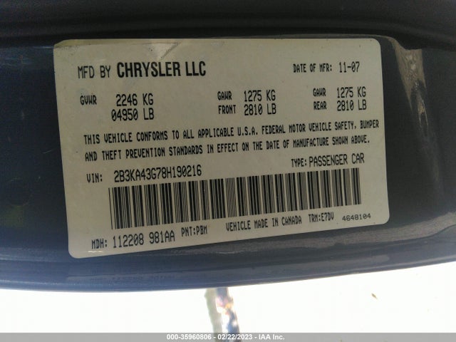 Dodge Charger 2008 2B3KA43G78H190216 Image 10